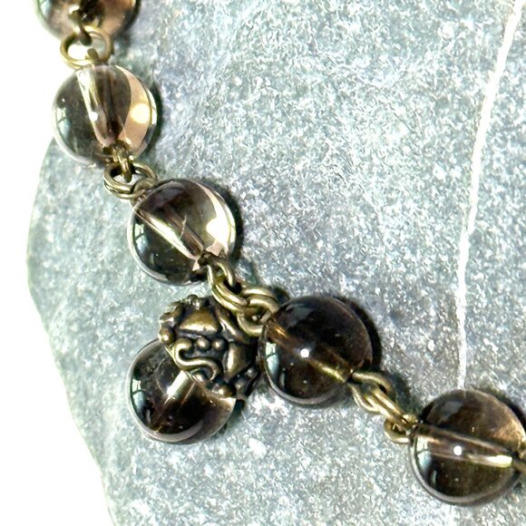 Natural Smoky Quartz Adjustable Short Necklace, Genuine Gemstone + Bronze Acorn - Picture 7 of 13